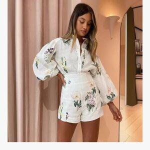 Floral White Blouse and Shorts Set